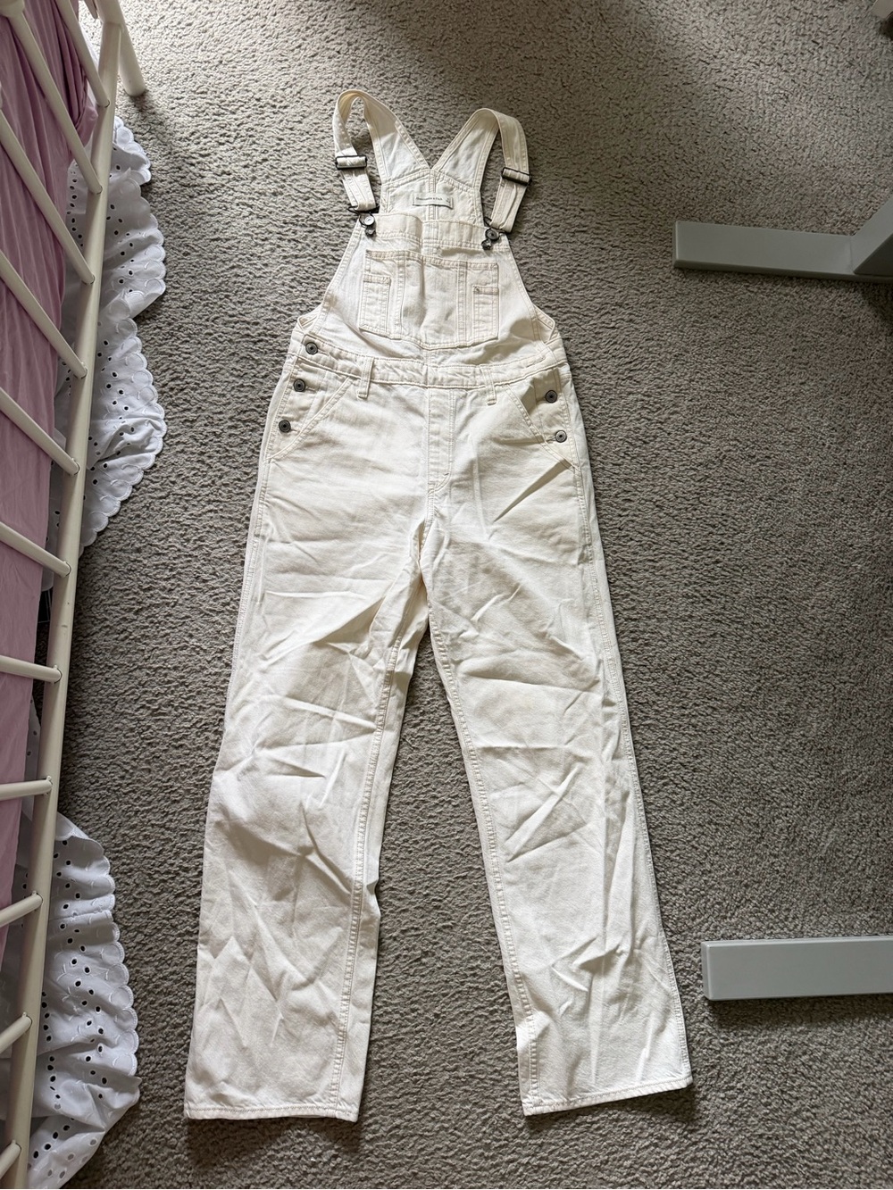Abercrombie & Fitch Cream Denim Overalls
